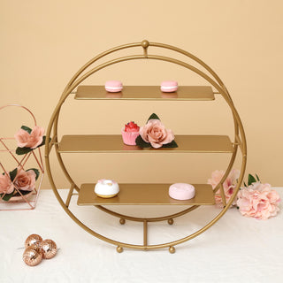 Elevate Your Event with the 21" Matte Gold Metal 3-Tier Cupcake Stand