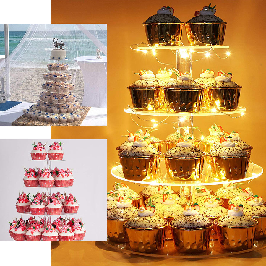 6-Tier Clear Round Acrylic Cupcake Tower Stand, Heavy Duty Cake Stand Dessert Display Film Sheet