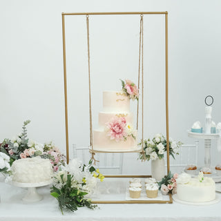 Create a Whimsical and Elegant Atmosphere with our Gold Metal Hanging Cake Stand Swing