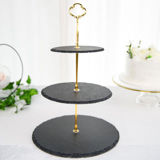 Elegant and Stylish 15" Round 3-Tier Black Stone Plate Cupcake Stand