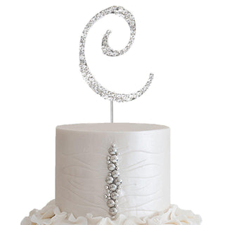Exquisite Silver Rhinestone Monogram Cake Toppers