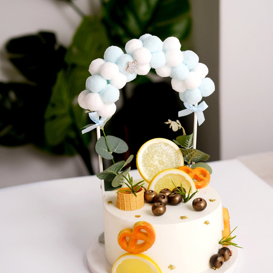 6"x11" Blue/White Mini Arch Shape Cotton Ball Cake Topper, Cake Decoration Supplies 
