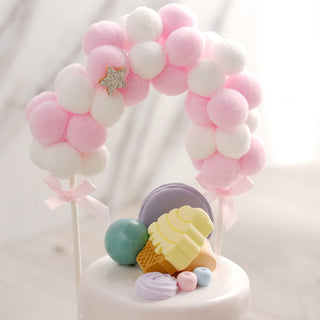 Elevate Your Cake with the Pink/White Cotton Ball Arch Cake Topper