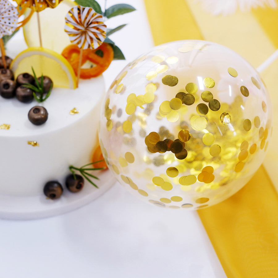 6 Pcs | Gold/White Happy Birthday Cake Topper, 4 Mini Paper Fans & Gold Confetti Balloon Decor
