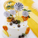 Silver/Gold Happy Birthday Cake Topper, 4 Mini Paper Fans & Gold Confetti Balloon Decor#whtbkgd