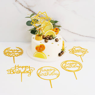Gold Acrylic Happy Birthday Cake Toppers - Stylish and Festive Party Decoration