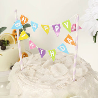 Add a Splash of Color to Your Birthday Celebration with the Multi-Color Happy Birthday Bunting Garland Cake Topper