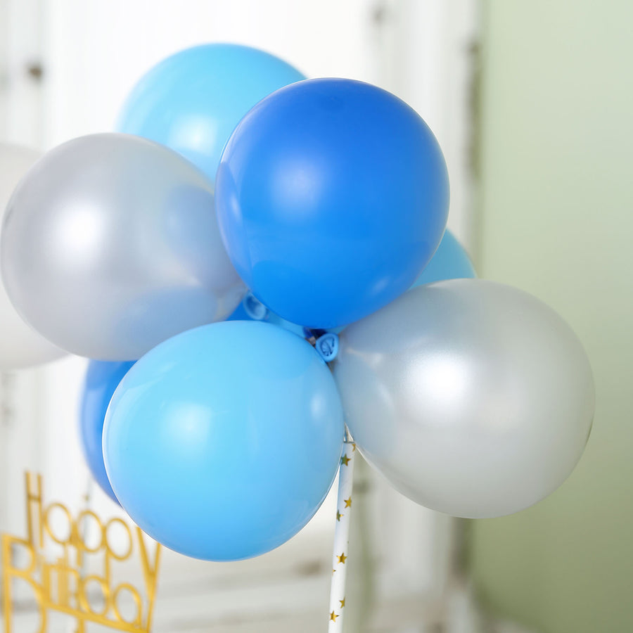 11 Pcs | Balloon Garland Cloud Cake Topper, Mini Cake Decorations - Light Blue, Royal Blue & Silver