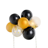 Confetti Balloon Garland Cloud Cake Topper, Mini Cake Decorations - Black, Clear & Gold#whtbkgd