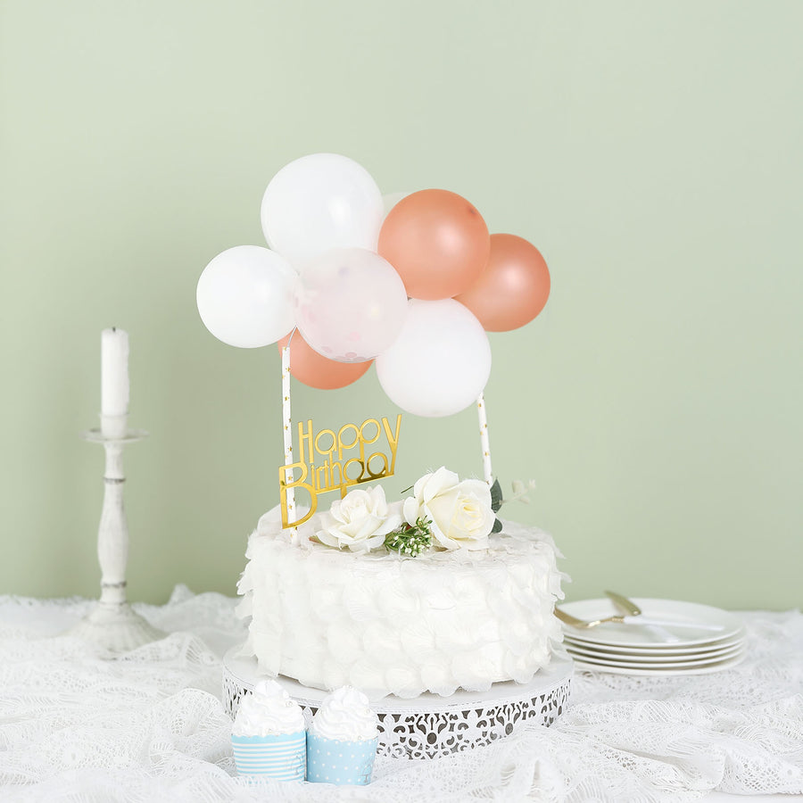 11 Pcs | Confetti Balloon Garland Cloud Cake Topper, Mini Cake Decorations - Rose Gold & White