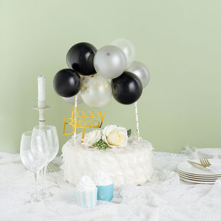 Versatile and Stylish Black, Silver, and Clear Confetti Balloon Cake Topper Kit