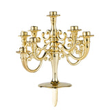 Tall 9-Arm Metallic Gold Candelabra Cake Topper, 9 Candle Holders With Birthday Candles#whtbkgd