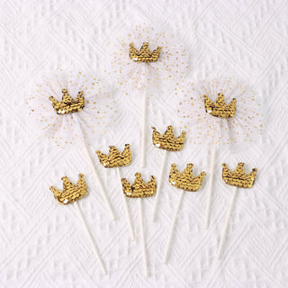 Make Every Celebration Extra Special with Gold Sequin Crown and Tutu Cake Toppers