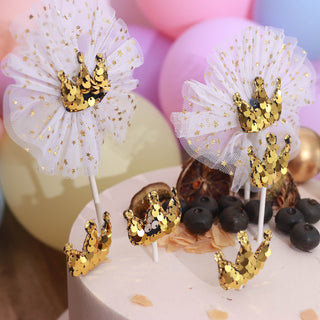 Create a Magical Atmosphere with Gold Sequin Crown and Tutu Cupcake Cake Toppers