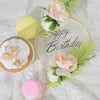 3 Pcs | Gold Acrylic Happy Birthday Cake Topper & Silk Flower Clusters, Cake Decorations
