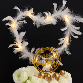 Create an Enchanting Atmosphere: 35"L Real Ostrich Feather LED Light Up Cake Topper in White