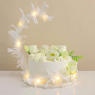 Glamorous and Ethereal: 35"L Real Ostrich Feather LED Light Up Cake Topper in White