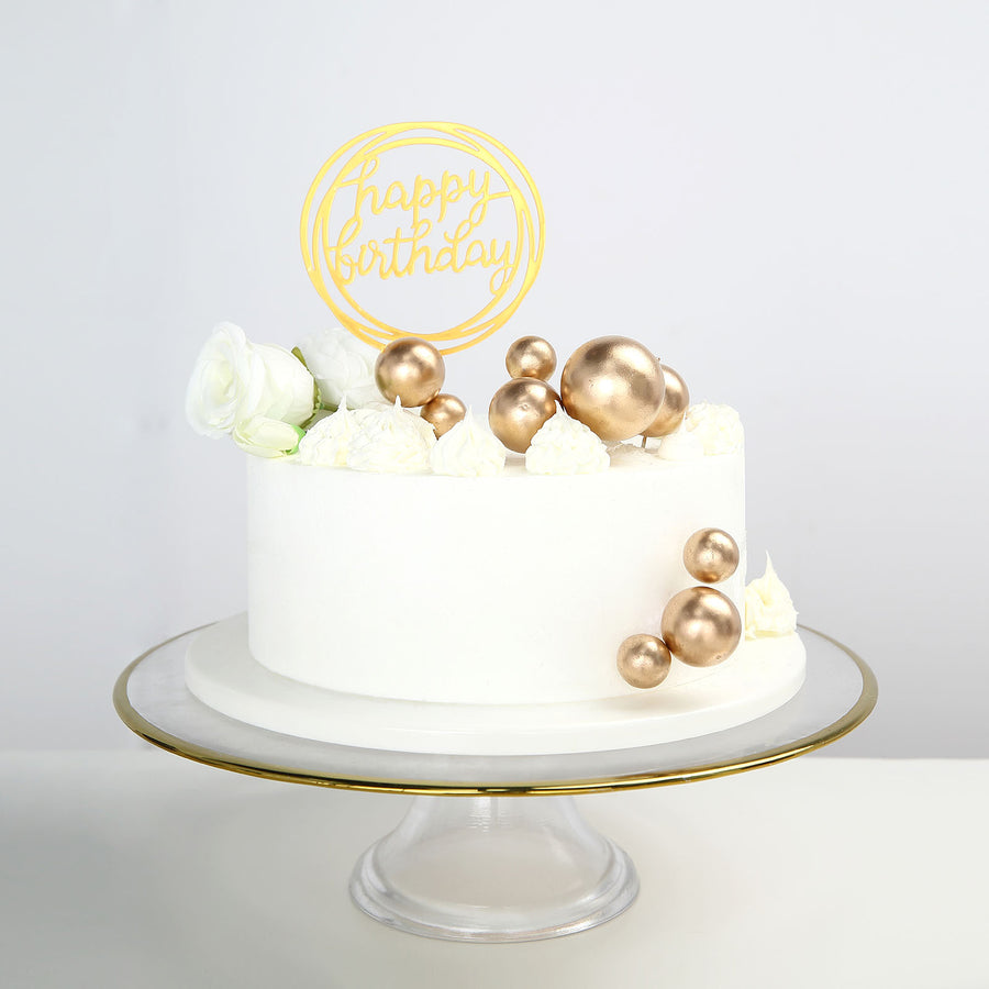 12 Pcs | Gold Faux Pearl Balls Cake Topper Picks, Foam Balloon Cupcake DIY Decor Supplies