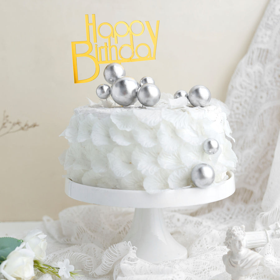 12 Pcs | Silver Faux Pearl Balls Cake Topper Picks, Foam Balloon Cupcake DIY Decor Supplies