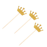 24 Pack | 5inch Gold Glitter Crown Cupcake Toppers, Royal Party Cake Picks#whtbkgd