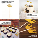 24 Pack | 5inch Gold Glitter Royal Crown Cupcake Topper Picks, Party Cake Toppers