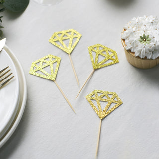Make Every Celebration Shine with Glitter Gold Diamond Ring Cupcake Toppers