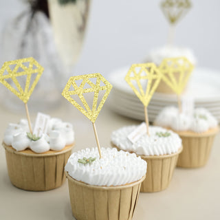 Versatile and Stunning Glitter Gold Diamond Ring Cupcake Toppers