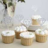 24 Pack | Silver Diamond Ring Cupcake Toppers, Party Cake Picks
