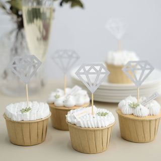 Versatile and Stylish Silver Diamond Ring Cupcake Toppers