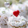 Heart Shaped Birthday Cupcake Cake Candles, Love, Valentine Dessert Toppers - Red, Silver & Gold