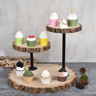 Enhance Your Event Decor with the 14" Wood Slice Cheese Board Cupcake Stand