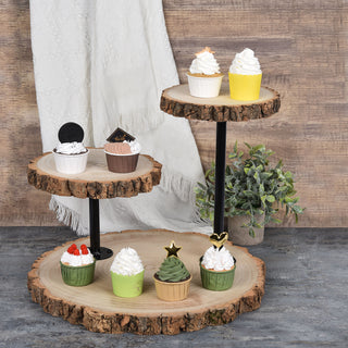 The Perfect Gift: 14" 3-Tier Natural Wood Slice Cheese Board Cupcake Stand