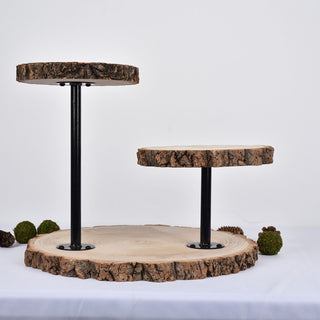 14" 3-Tier Natural Wood Slice Cheese Board Cupcake Stand - Rustic Charm for Your Events
