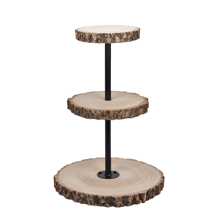 19inch 3-Tier Tower Natural Wood Slice Cheese Board Cupcake Stand, Rustic Centerpiece#whtbkgd