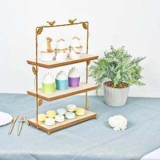 Glamorous and Versatile 3-Tier Gold/Wood Slice Cupcake Stand