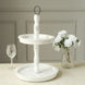 20inch Rustic White 2-Tier Wooden Cupcake Stand, Whitewashed Farmhouse