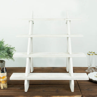 21" Rustic Whitewashed 4-Tier Wooden Ladder Shelf Cupcake Stand