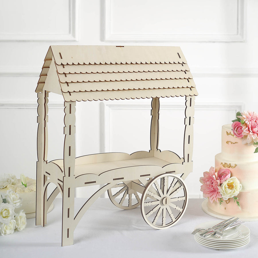 25inch Mini Natural Wooden Candy Cart Cupcake Stand, Tabletop Dessert Display Sweet Stall