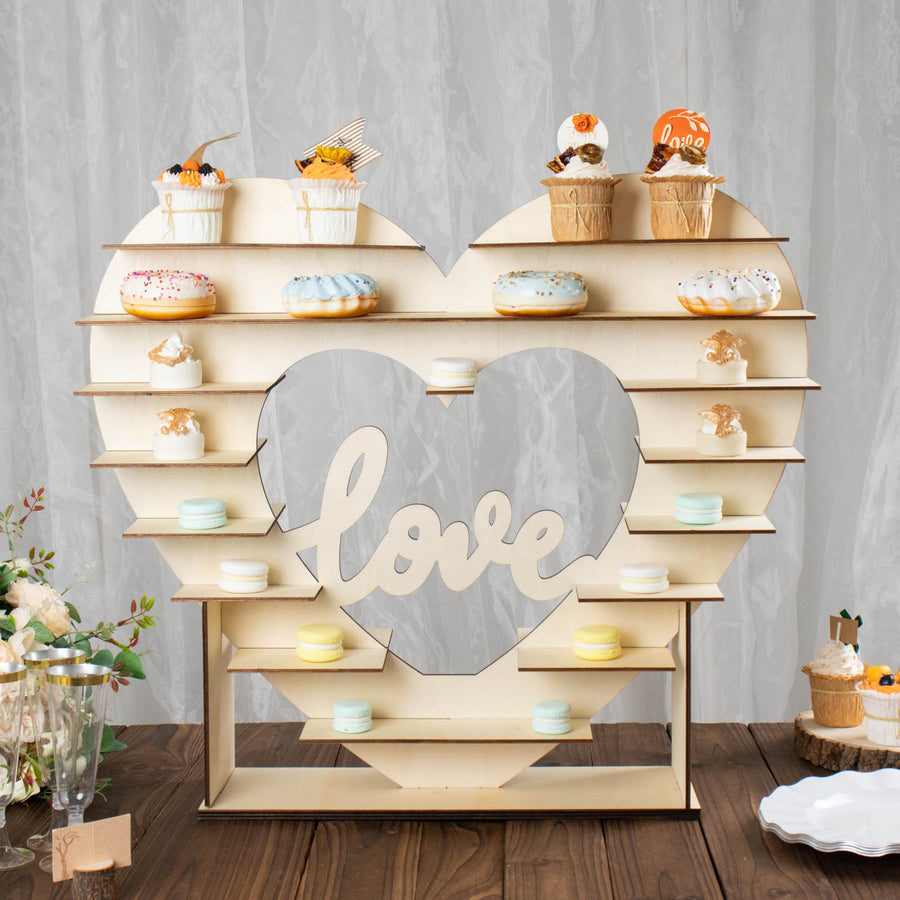26inch Heart Shaped 8-Layer Double Sided Wooden Cupcake Shelf Rack