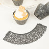 25 Pack | Black Lace Laser Cut Paper Cupcake Wrappers, Muffin Baking Cup Trays