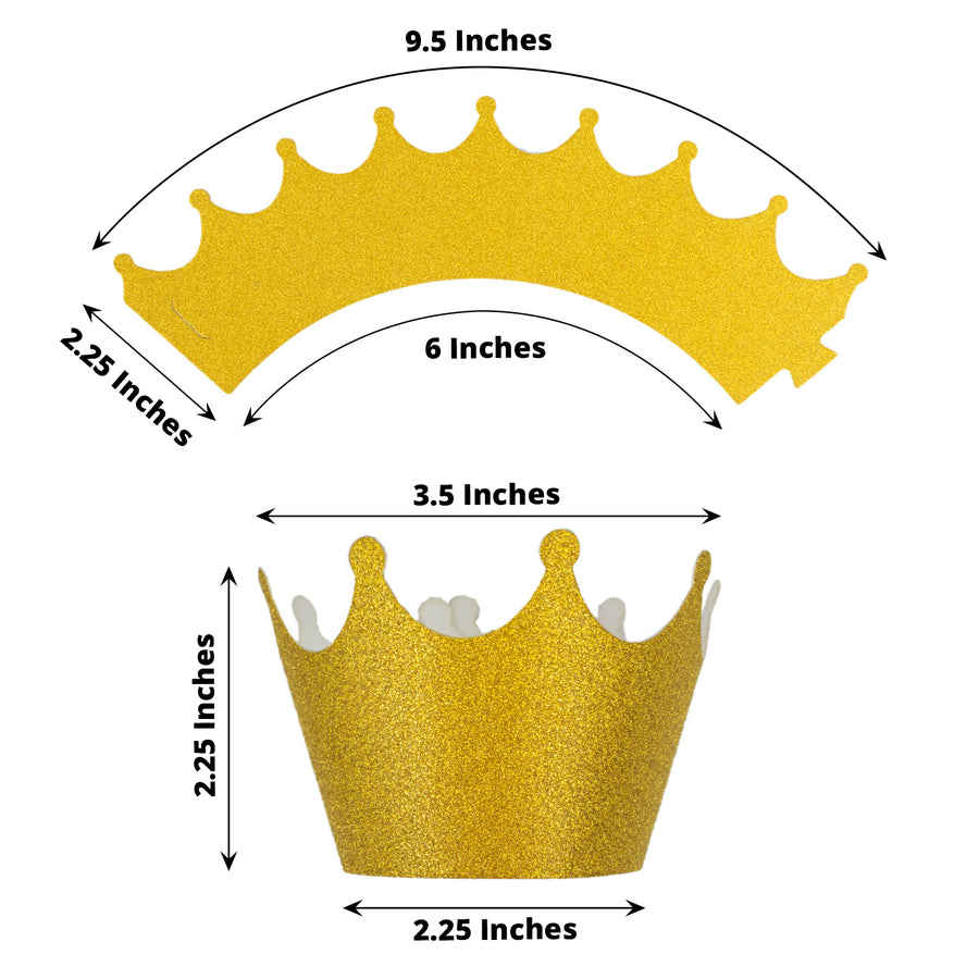 25 Pack | Gold Glitter Crown Paper Cupcake Wrappers, Muffin Paper Cup Liners
