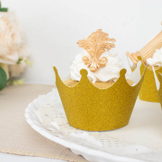 Create a Memorable Celebration with Gold Glitter Crown Cupcake Wrappers
