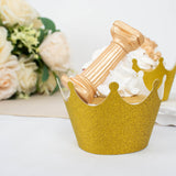 25 Pack | Gold Glitter Crown Paper Cupcake Wrappers, Muffin Paper Cup Liners