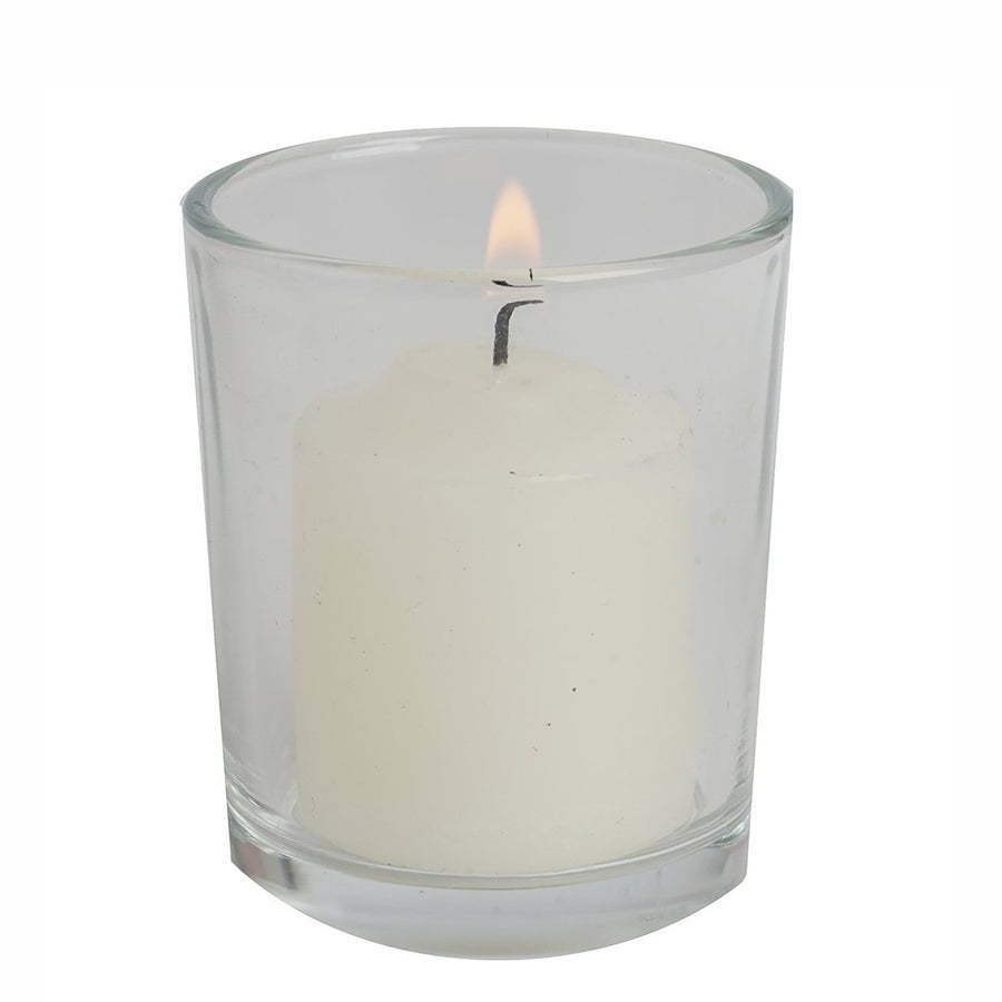 12 Pack | Ivory Votive Candle & Clear Glass Votive Holder Candle Set#whtbkgd