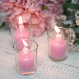 Elevate Your Event Decor with the Lavender Lilac Votive Candle and Clear Glass Votive Holder Candle Set