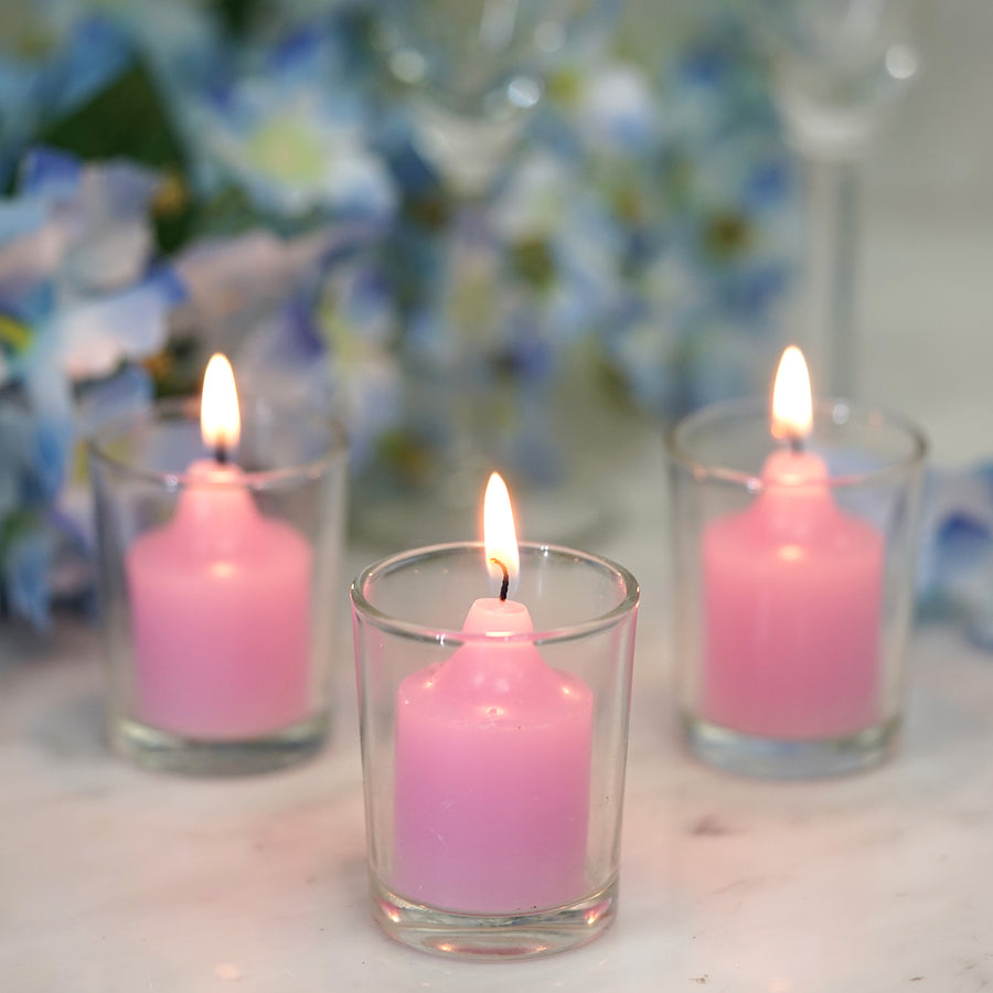 12 Pack | Lavender Lilac Votive Candle and Clear Glass Votive Holder Candle Set