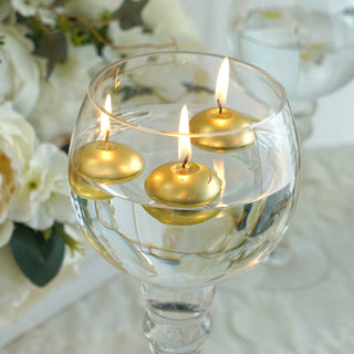 Create an Unforgettable Atmosphere with Unscented Metallic Gold Mini Disc Floating Candles
