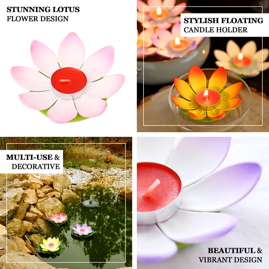 10 Pack | Colorful Lotus Flower Floating Tea Light Candle Lanterns