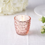 3inch Metallic Blush/Rose Gold Glass Votive Candle Holders Tealight Mercury Glass Geometric Design