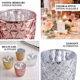 3inch Metallic Gold Mercury Glass Votive Candle Holders, Tealight Candle Holders - Geometric Designs